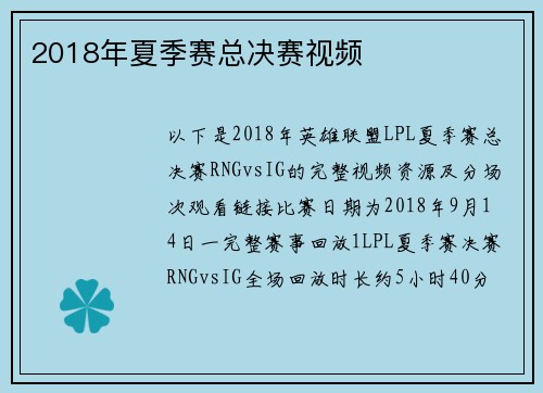 2018年夏季赛总决赛视频